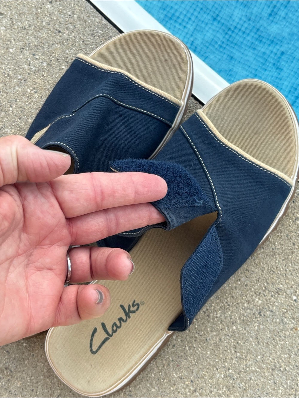 Clark’s Comfort Canvas Slip On Velcro Navy Slip-On Cushioned Sandals 9 9.5 10 - Picture 13 of 14